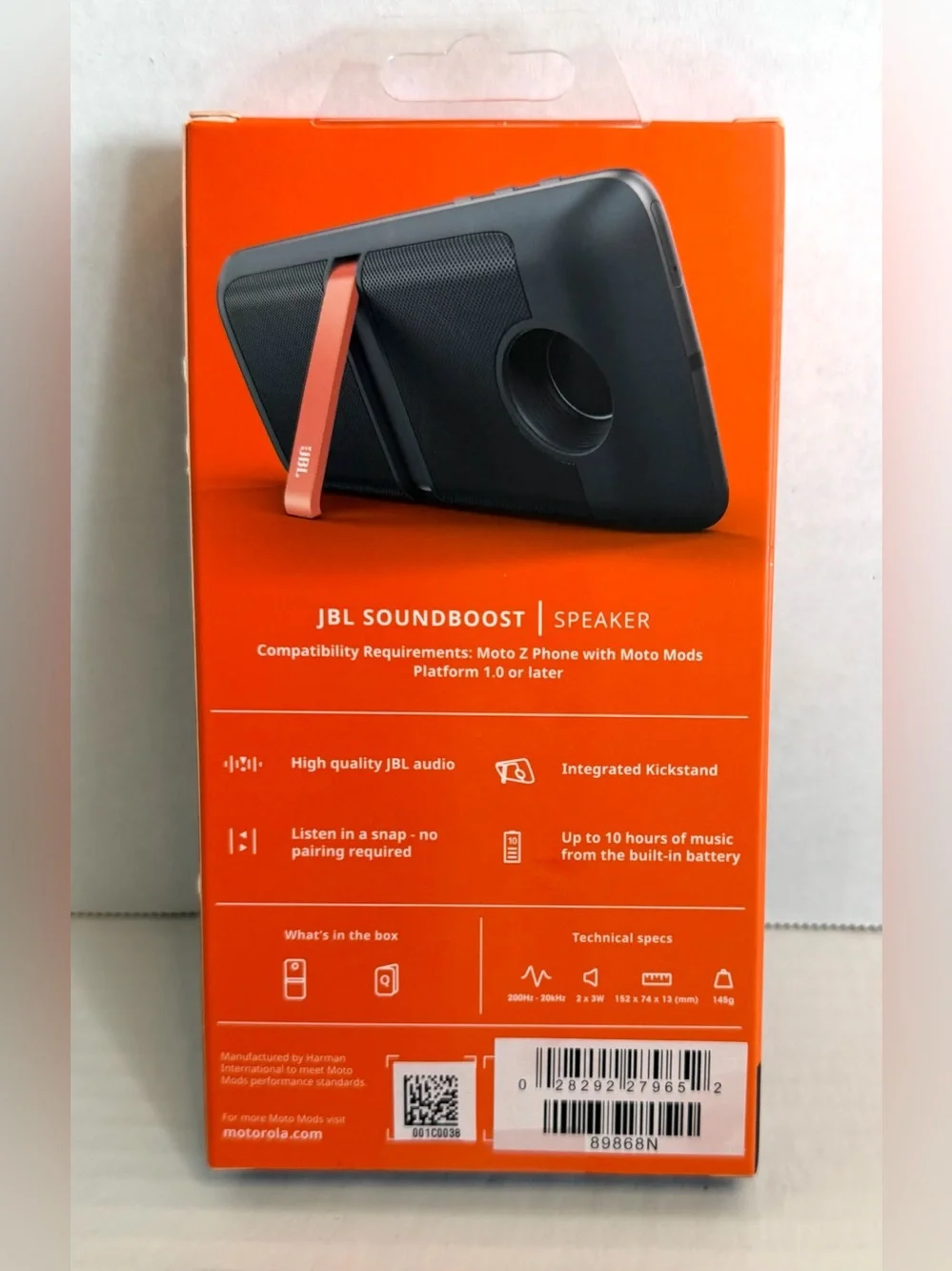 NIB* JBL SoundBoost Moto Mod Speaker Box for Motorola Moto Z Phones